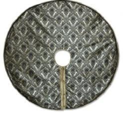 54" Elegant Shiny Black And Antique Gold Damask Floral Print Christmas Tree Skirt