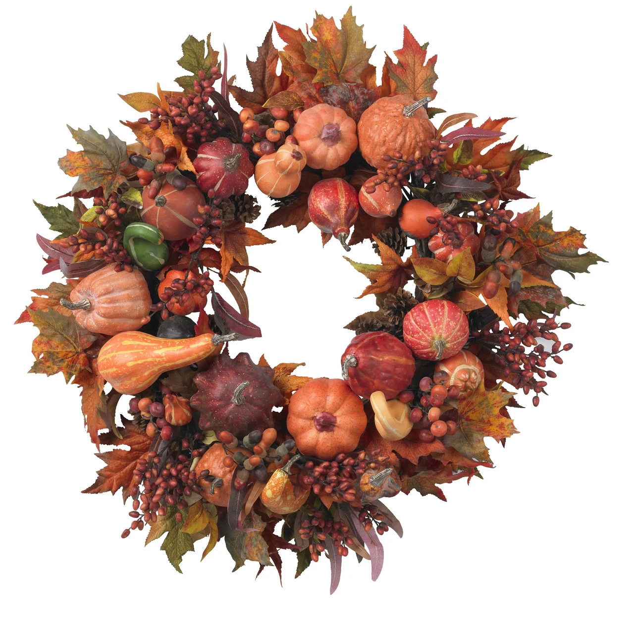 Autumn Harvest Maple Berries And Pinecones Wreath, Orange - 28-Inch 4 Autumn Harvest Maple Berries And Pinecones Wreath, Orange - 28-Inch - Image 2