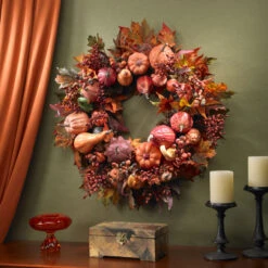 Autumn Harvest Maple Berries And Pinecones Wreath, Orange - 28-Inch 9 Autumn Harvest Maple Berries And Pinecones Wreath, Orange - 28-Inch -Optimal Christmas Shop 4648 3 85026.1681814335