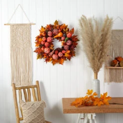 Autumn Harvest Maple Berries And Pinecones Wreath, Orange - 28-Inch 10 Autumn Harvest Maple Berries And Pinecones Wreath, Orange - 28-Inch -Optimal Christmas Shop 4648 4 58440.1681814335