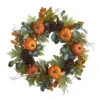 Pumpkins Pine Cones And Berries Fall Artificial Wreath, Green And Orange - 24-Inch