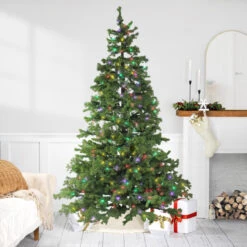 7.5' Pre-Lit Full Layered Pine Artificial Christmas Tree - Multicolor LED Lights