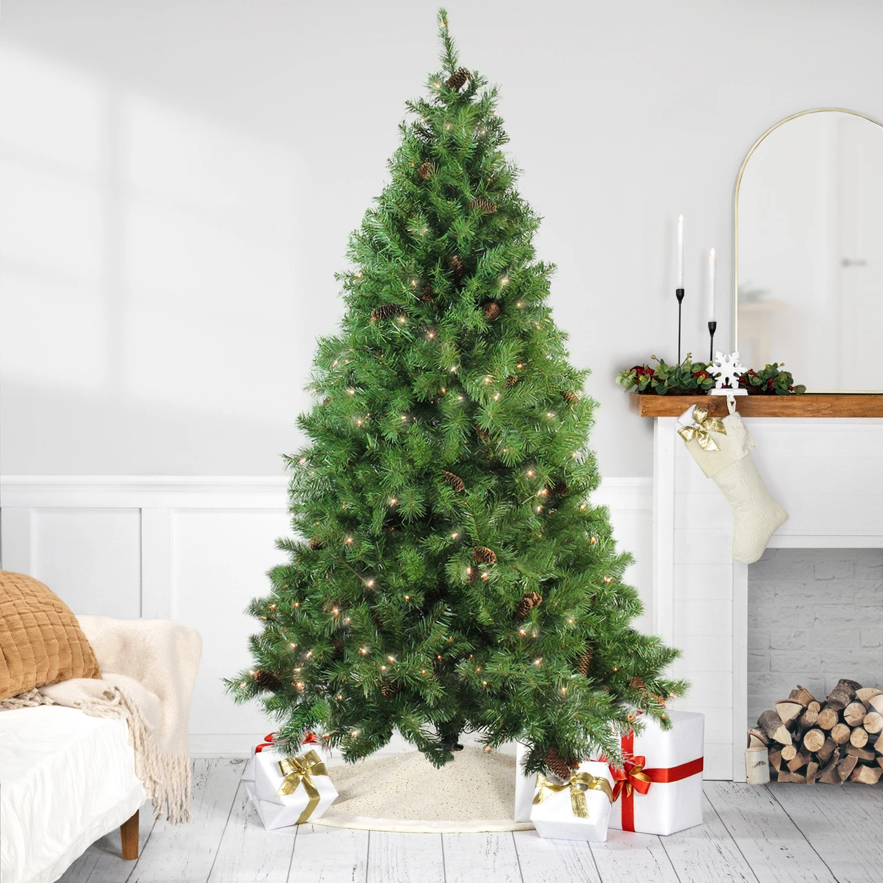 7.5' Pre-Lit Green Medium Pine Artificial Christmas Tree - Clear Lights 3 7.5' Pre-Lit Green Medium Pine Artificial Christmas Tree - Clear Lights