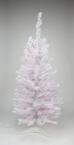 3' Pre-lit White Iridescent Pine Artificial Christmas Tree - Pink Lights