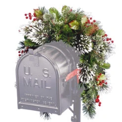 3' Pine Cones, Berries And Snow Artificial Christmas Mailbox Swag - Unlit