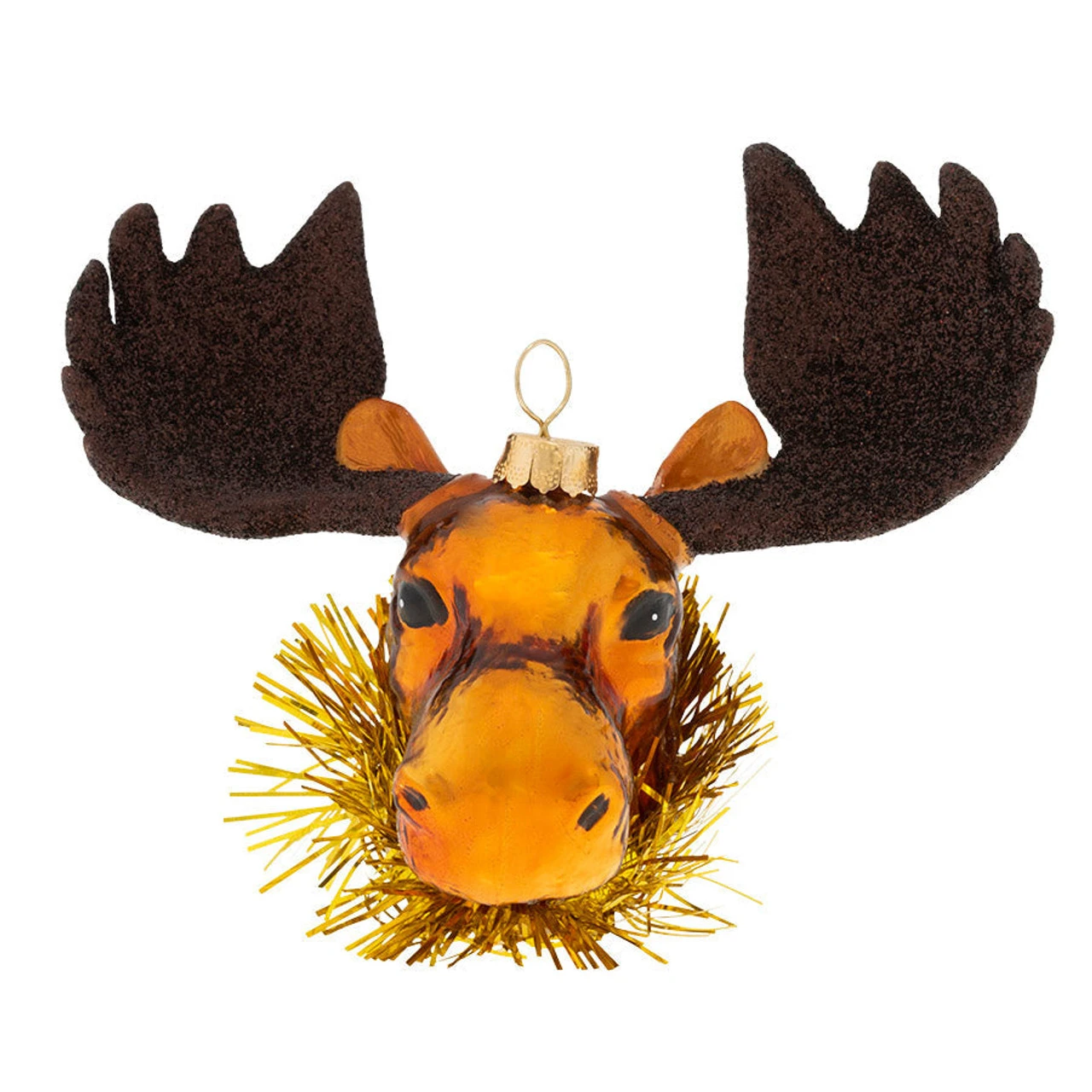 4.5" Brown Glitter Antler Moose With Tinsel Necktie Christmas Ornament 3 4.5" Brown Glitter Antler Moose With Tinsel Necktie Christmas Ornament