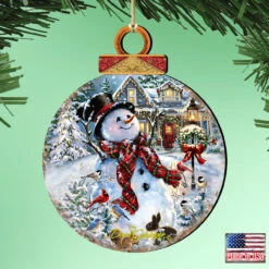 Set Of 2 Snowman With Friends Wooden Christmas Ornaments 5.5" -Optimal Christmas Shop 8021019 1563 2 99638.1667548830