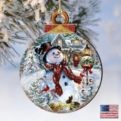 Set Of 2 Snowman With Friends Wooden Christmas Ornaments 5.5" -Optimal Christmas Shop 8021019 1563 4 00299.1667548831