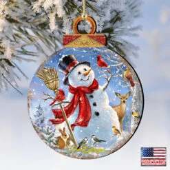 Set Of 2 Snowman And Friends In The Forest Wooden Christmas Ornaments 5.5" -Optimal Christmas Shop 8021023 1624 4 45498.1667548833