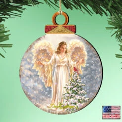 Set Of 2 Angel And Cardinal In A Woodland Wooden Christmas Ornaments 5.5" -Optimal Christmas Shop 8021046 1565 2 53772.1667548834