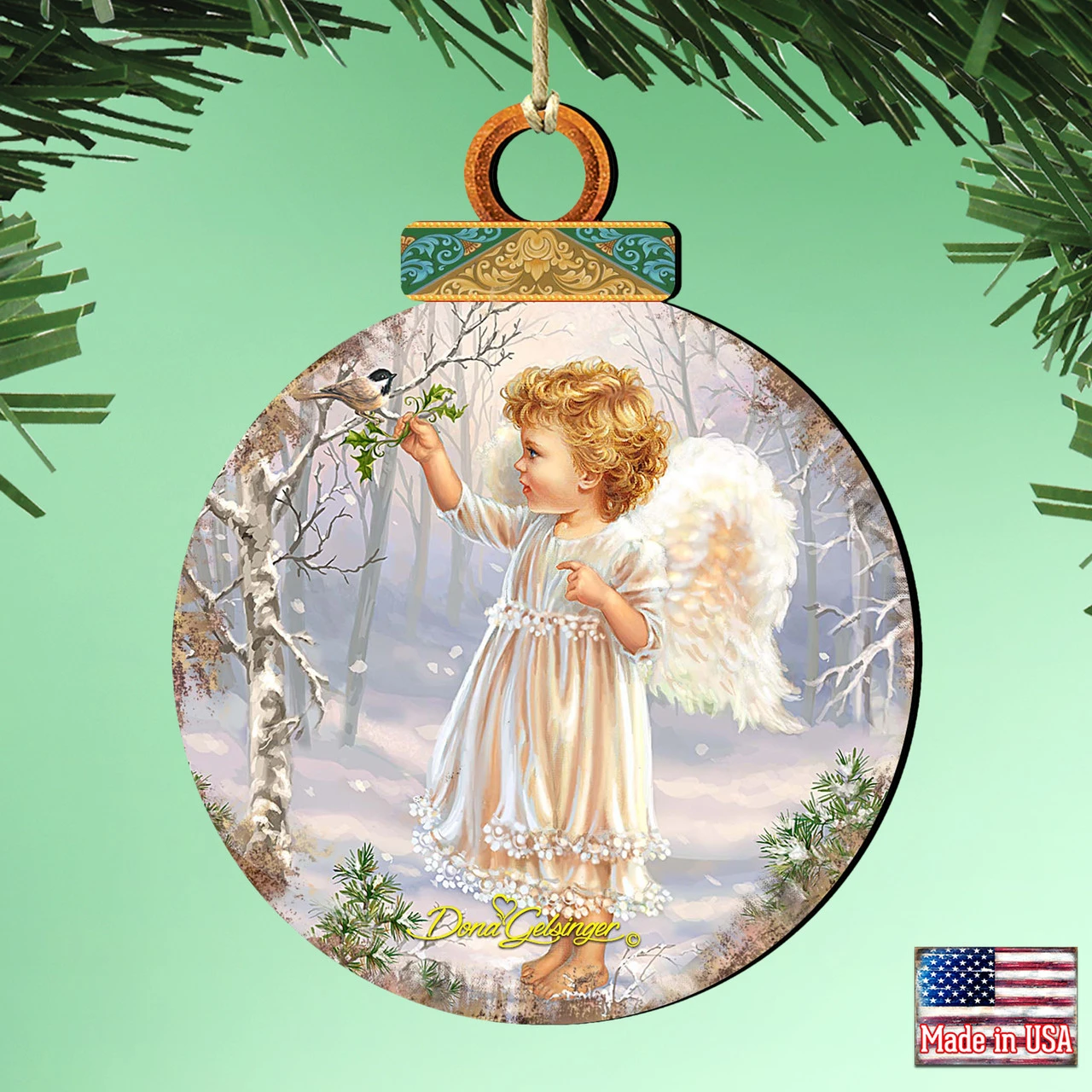 Set Of 2 Angel And Bird In A Woodland Christmas Ornaments 5.5" 4 Set Of 2 Angel And Bird In A Woodland Christmas Ornaments 5.5" - Image 2