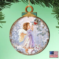 Set Of 2 Little Angel And A Bird In The Woodland Wooden Christmas Ornaments 5.5" -Optimal Christmas Shop 8021118 1622 2 94316.1667548844
