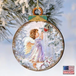 Set Of 2 Little Angel And A Bird In The Woodland Wooden Christmas Ornaments 5.5" -Optimal Christmas Shop 8021118 1622 4 21765.1667548846