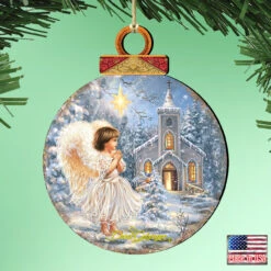 Set Of 2 Angel At The Chapel Round Wooden Christmas Ornaments 5.5" 7 Set Of 2 Angel At The Chapel Round Wooden Christmas Ornaments 5.5" -Optimal Christmas Shop 8021121 1606 2 88649.1667548849