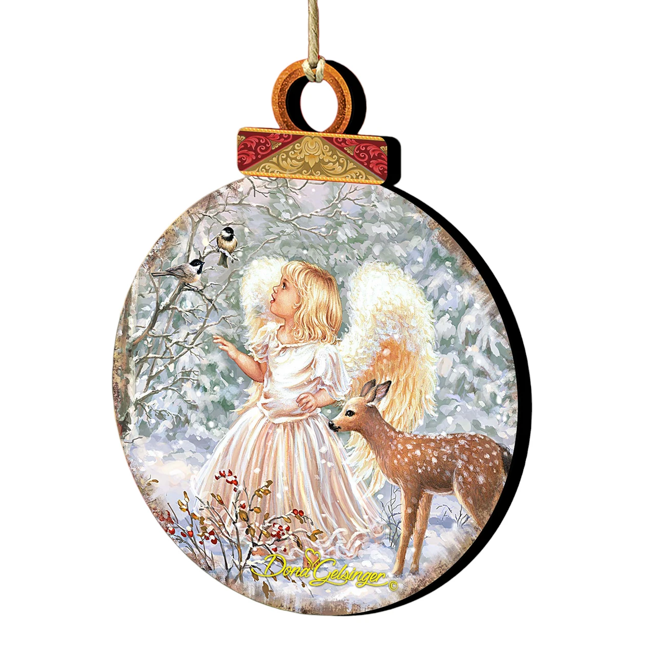 Set Of 2 Angel With Friends In The Woodland Round Wooden Christmas Ornaments 5.5" 3 Set Of 2 Angel With Friends In The Woodland Round Wooden Christmas Ornaments 5.5"