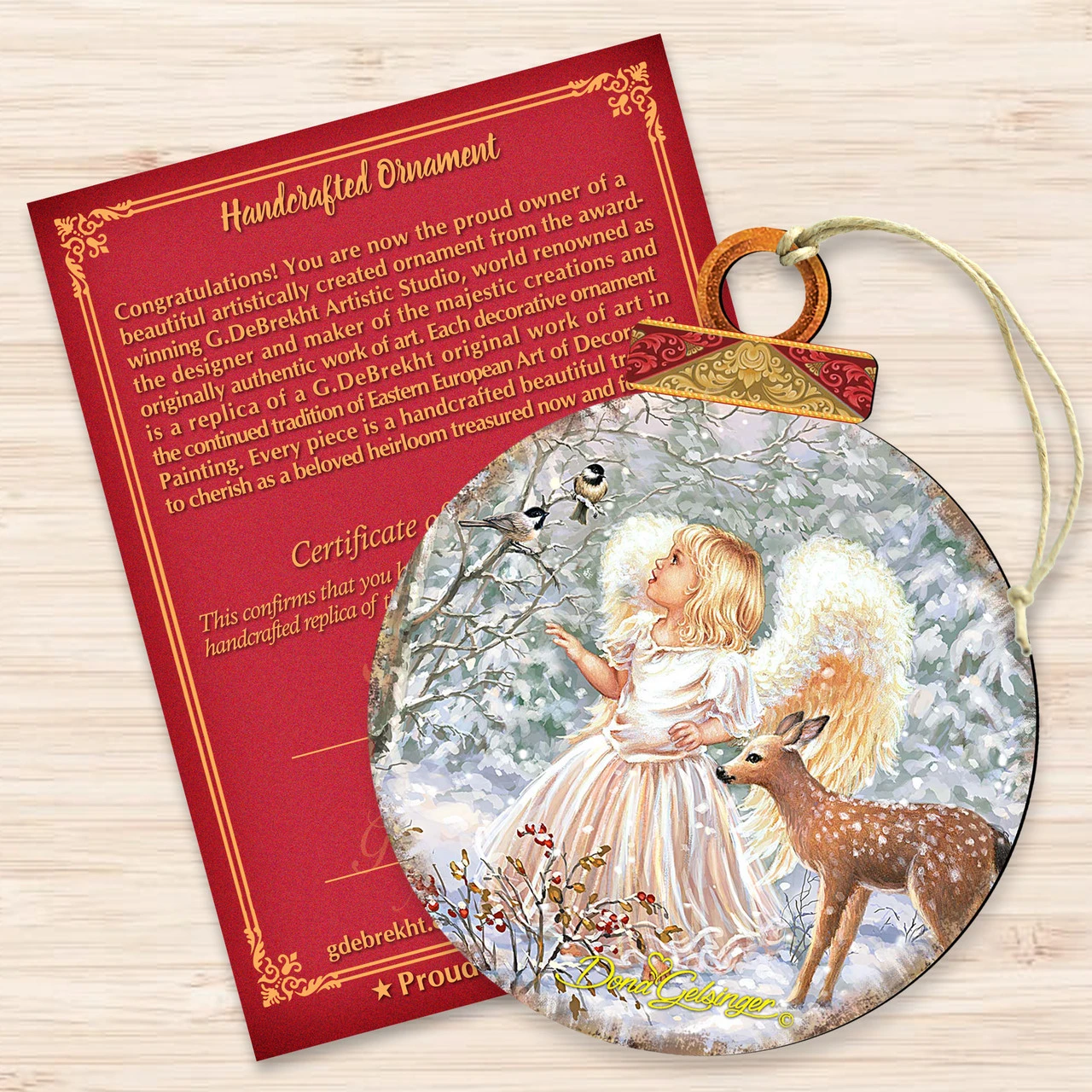 Set Of 2 Angel With Friends In The Woodland Round Wooden Christmas Ornaments 5.5" 5 Set Of 2 Angel With Friends In The Woodland Round Wooden Christmas Ornaments 5.5" - Image 3