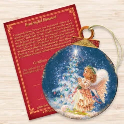 Set Of 2 Angel Wish Round Wooden Christmas Ornaments 5.5" -Optimal Christmas Shop 8021152 0703 3 71007.1667548811