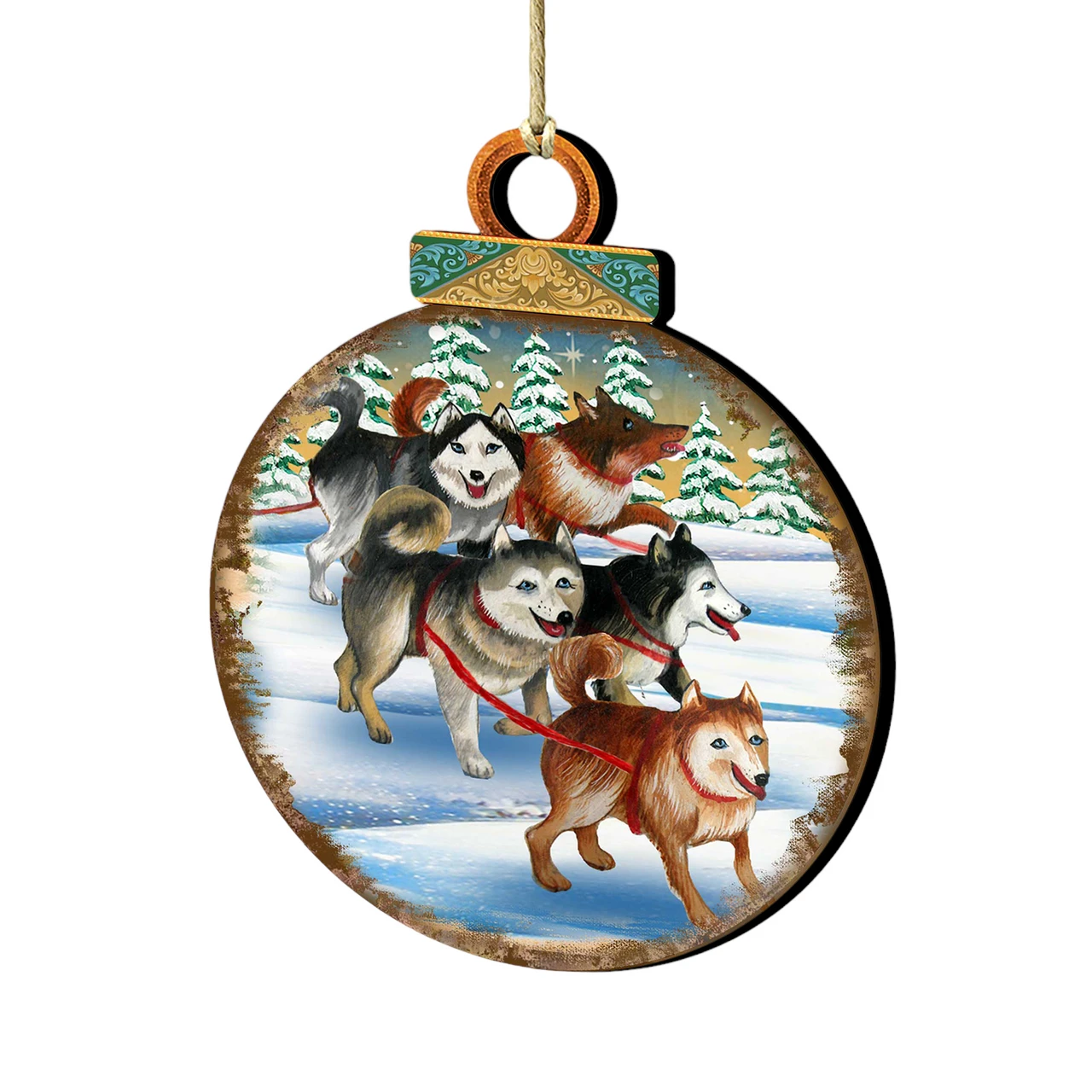 Set Of 2 Adorable Huskies Wooden Christmas Ornaments 5.5" 3 Set Of 2 Adorable Huskies Wooden Christmas Ornaments 5.5"