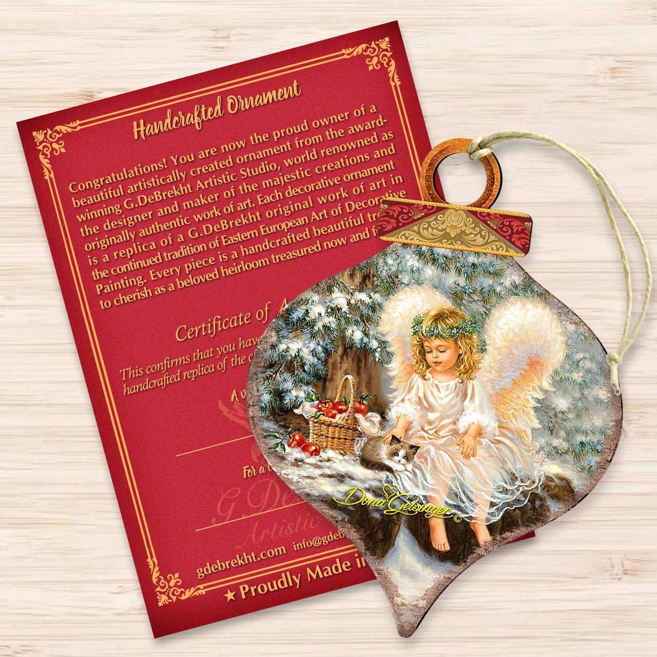 Set Of 2 Angel With An Adorable Kitty Wooden Christmas Ornaments 5.5" 5 Set Of 2 Angel With An Adorable Kitty Wooden Christmas Ornaments 5.5" - Image 3