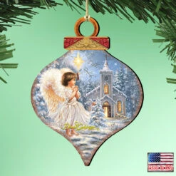 Set Of 2 Angel At The Chapel Onion Shaped Wooden Christmas Ornaments 5.5" -Optimal Christmas Shop 8031121 1606 2 35681.1667548768