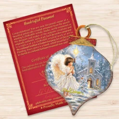 Set Of 2 Angel At The Chapel Onion Shaped Wooden Christmas Ornaments 5.5" -Optimal Christmas Shop 8031121 1606 3 49422.1667548768