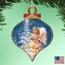 Set Of 2 Angel Wish Onion Shaped Wooden Christmas Ornaments 5.5" -Optimal Christmas Shop 8031152 0703 2 25374.1667548777