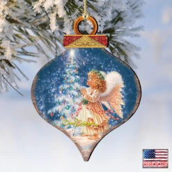 Set Of 2 Angel Wish Onion Shaped Wooden Christmas Ornaments 5.5" -Optimal Christmas Shop 8031152 0703 4 10686.1667548778