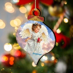 Set Of 2 Little Angel With Cardinal Onion Shaped Wooden Ornaments 5.5" -Optimal Christmas Shop 8031154 dg 2 62324.1667548778