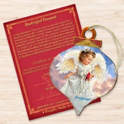 Set Of 2 Little Angel With Cardinal Onion Shaped Wooden Ornaments 5.5" -Optimal Christmas Shop 8031154 dg 3 13443.1667548778