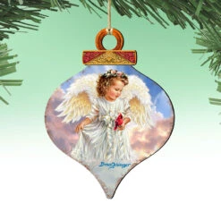 Set Of 2 Little Angel With Cardinal Onion Shaped Wooden Ornaments 5.5" -Optimal Christmas Shop 8031154 dg 4 68298.1667548779