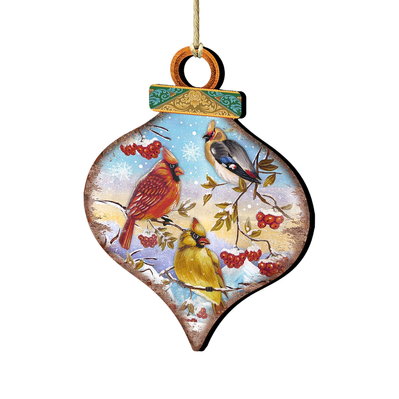 Set Of 2 Birds Rest Onion Shaped Wooden Christmas Ornaments 5.5" 3 Set Of 2 Birds Rest Onion Shaped Wooden Christmas Ornaments 5.5"