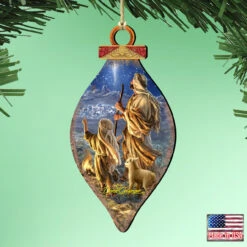 Set Of 2 Watching Shepherds Finial Teardrop Shaped Wooden Christmas Ornaments 5.5" -Optimal Christmas Shop 8041025 1838 2 63501.1667548783