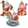 Set Of 3 Santa Animal Rides Wooden Christmas Ornaments 5.5" -Optimal Christmas Shop 8100004s3 1 54089.1667549748
