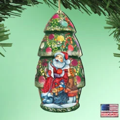 Set Of 2 Santa Claus In A Christmas Tree Wooden Ornaments 5.5" -Optimal Christmas Shop 8110802 2 25100.1667549778