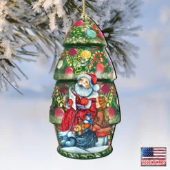 Set Of 2 Santa Claus In A Christmas Tree Wooden Ornaments 5.5" -Optimal Christmas Shop 8110802 4 58498.1667549780