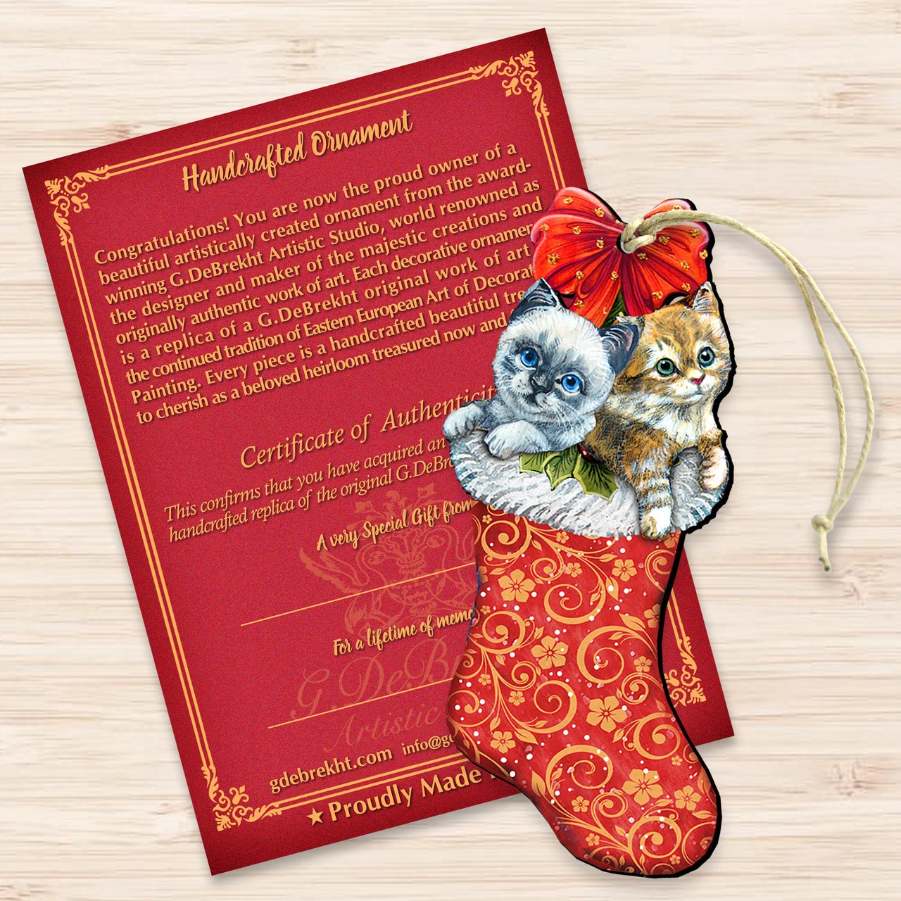 Set Of 2 Kitty Cats Christmas Stocking Wood Ornaments 5.5" 5 Set Of 2 Kitty Cats Christmas Stocking Wood Ornaments 5.5" - Image 3