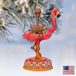Set Of 2 Carousel Flamingo WoodenChristmas Ornaments 5.5" -Optimal Christmas Shop 8114035 4 43696.1667549771