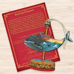 Set Of 2 Whale Carousel Wooden Christmas Ornaments 5.5" -Optimal Christmas Shop 8114037 3 13188.1667549773