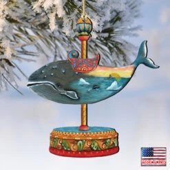 Set Of 2 Whale Carousel Wooden Christmas Ornaments 5.5" -Optimal Christmas Shop 8114037 4 36966.1667549774