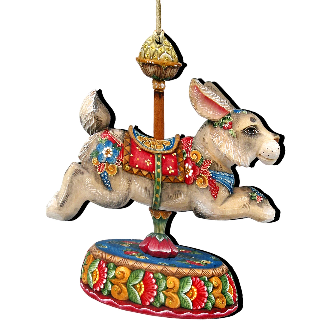 Set Of 2 Bunny Carousel Wooden Easter And Christmas Ornaments 5.5" 3 Set Of 2 Bunny Carousel Wooden Easter And Christmas Ornaments 5.5"