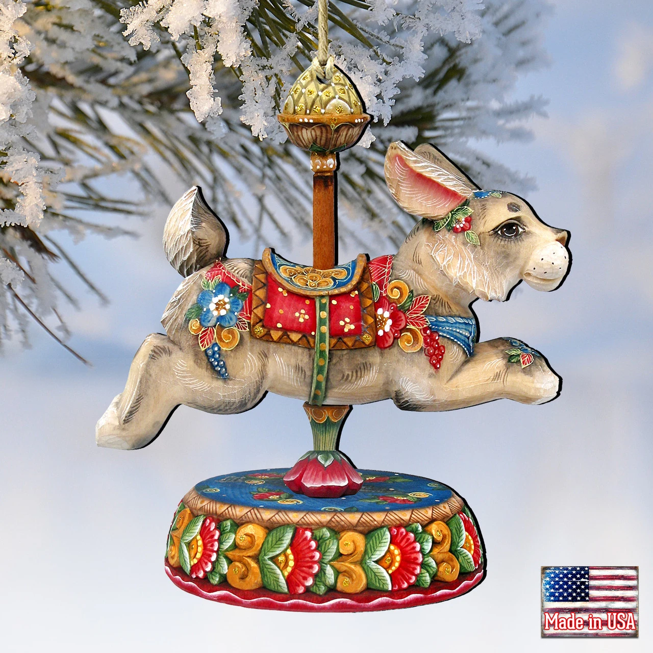Set Of 2 Bunny Carousel Wooden Easter And Christmas Ornaments 5.5" 6 Set Of 2 Bunny Carousel Wooden Easter And Christmas Ornaments 5.5" - Image 4
