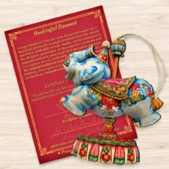 Set Of 2 Floral Elephant Carousel Wooden Christmas Ornaments 5.5" -Optimal Christmas Shop 8114043 3 48297.1667549783