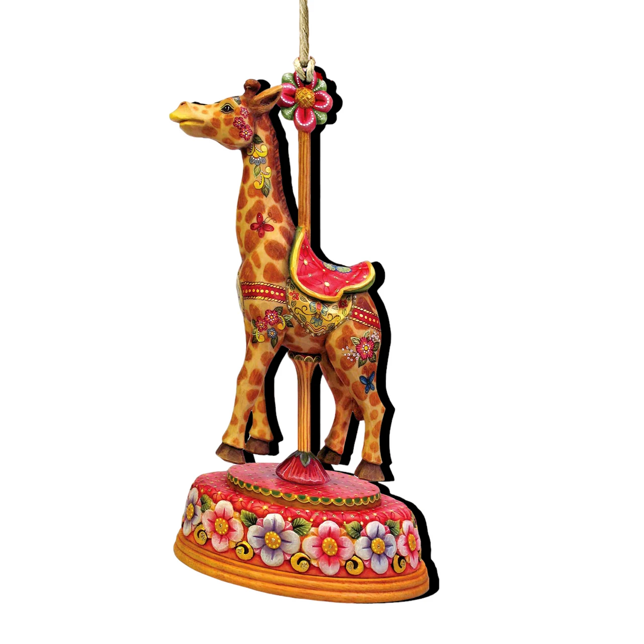 Set Of 2 Floral Giraffe Carousel Wooden Christmas Ornaments 5.5" 3 Set Of 2 Floral Giraffe Carousel Wooden Christmas Ornaments 5.5"