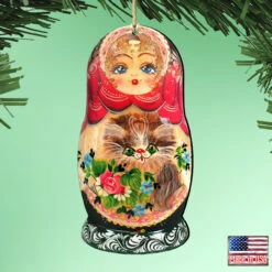 Set Of 2 Matreshka Doll With Cute Cat Wooden Christmas Ornaments 5.5" -Optimal Christmas Shop 8115059 2 71933.1667549817