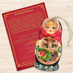 Set Of 2 Matreshka Doll With Cute Cat Wooden Christmas Ornaments 5.5" -Optimal Christmas Shop 8115059 3 76803.1667549818