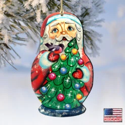 Set Of 2 Santa Matreshka Doll Christmas Tree Wooden Ornaments -Optimal Christmas Shop 8115060 4 65971.1667549822