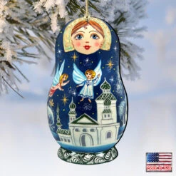 Set Of 2 Matreshka Doll With Flying Angels Wooden Christmas Ornaments 5.5" 9 Set Of 2 Matreshka Doll With Flying Angels Wooden Christmas Ornaments 5.5" -Optimal Christmas Shop 8115941 4 02202.1667549839