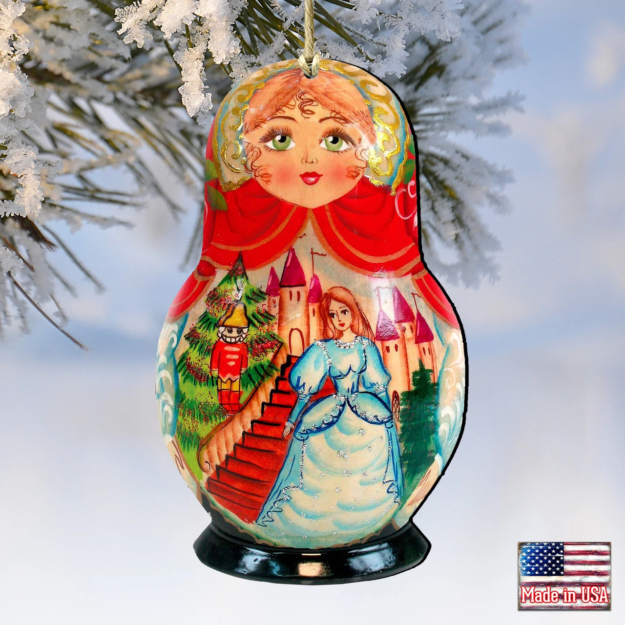 Set Of 2 Matreshka Doll And A Nutcracker Wooden Christmas Ornaments 5.5" 6 Set Of 2 Matreshka Doll And A Nutcracker Wooden Christmas Ornaments 5.5" - Image 4