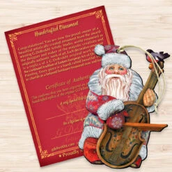 Set Of 2 Santa Claus Playing Violin Wooden Christmas Ornaments 5.5" -Optimal Christmas Shop 8116210 3 41963.1667549846
