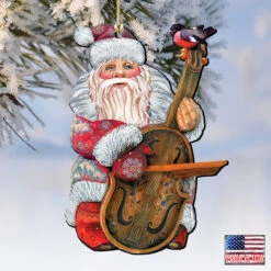 Set Of 2 Santa Claus Playing Violin Wooden Christmas Ornaments 5.5" -Optimal Christmas Shop 8116210 4 50314.1667549847